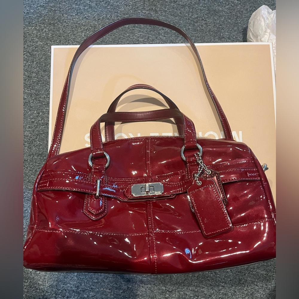 Coach Chelsea Jayden Red Burgundy Patent Leather Satchel Tote